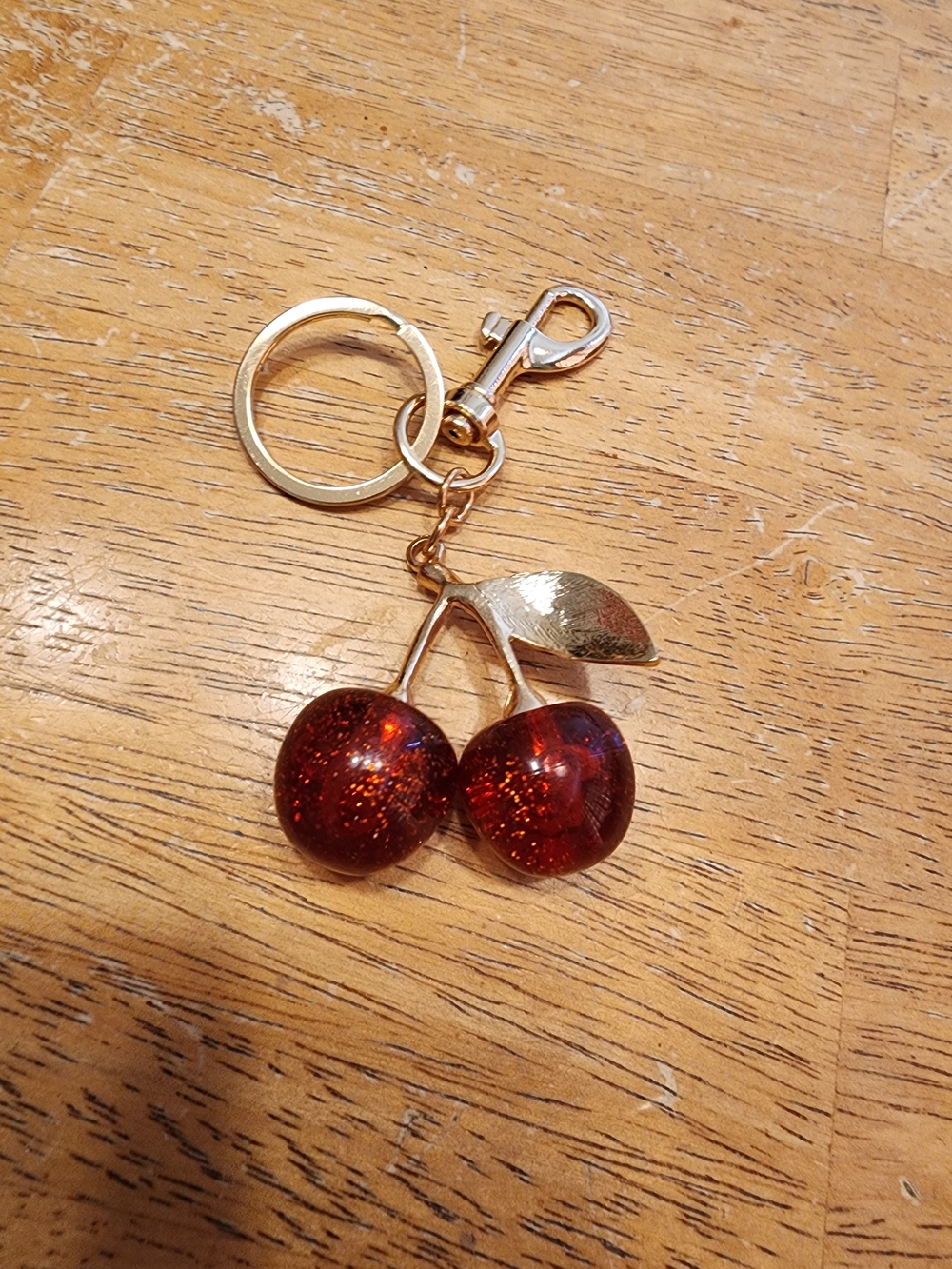 Gold Cherry Keychain with Red Glitter Charms Chouce Of Color Red Or Black Small